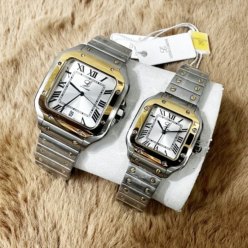 Louis Cardin Silver Dial Silver-tone Modern Couple Set- 1853G/8853L